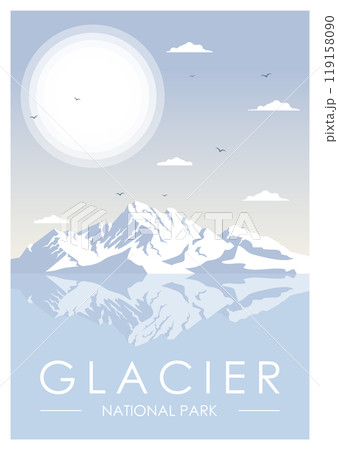 Glacier Bay National Park landscape travel poster. Modern poster with frozen mountains 119158090
