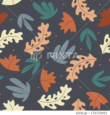 Seamless pattern with colorful autumn leaves. Falling leaf in the forest illustration 119158091
