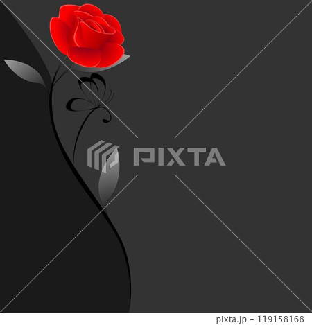 Black floral background with a red rose and a butterfly. 119158168