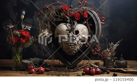 Valentines Day background. Gothic still life scene with rich flowers 119158400