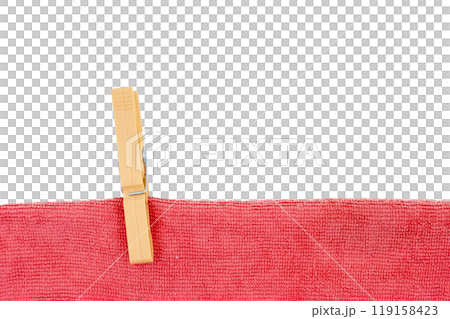 a towel hanging with a clothespin on a transparent background a towel hanging with a clothespin on a transparent background 119158423