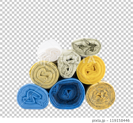 some rolls of colored plastic bags for waste sorting some rolls of colored plastic bags for waste sorting 119158446