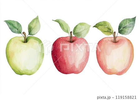 Watercolor Illustration of Cute Apples with Leaves in Scandinavian Art Style for T-Shirt Design Generative AI 119158821