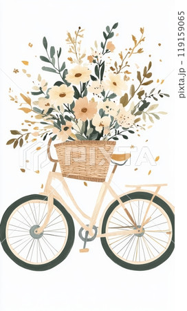 Whimsical Bicycle with Floral Basket, Serene Background for Spring or Summer Themes Generative AI Whimsical Bicycle with Floral Basket, Serene Background for Spring or Summer Themes Generative AI 119159065