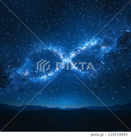 A breathtaking display of stars forms an infinity symbol over a serene mountain landscape at night 119159995