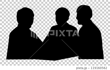 Monochrome silhouette of three people having a business meeting Monochrome silhouette of three people having a business meeting 119160562