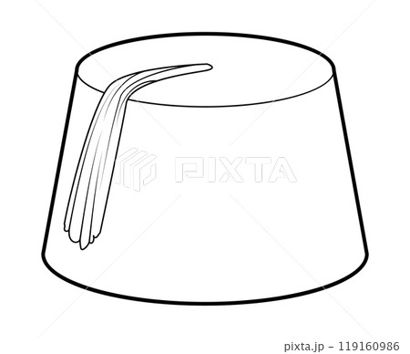 Fez Pillbox shape Hat with tassel. Head Fashion accessory cap clothing technical illustration. Vector headgear for Men Fez Pillbox shape Hat with tassel. Head Fashion accessory cap clothing technical illustration. Vector headgear for Men 119160986