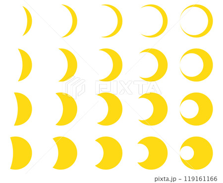 月の満ち欠け、三日月のアイコンのベクターイラストセット 119161166