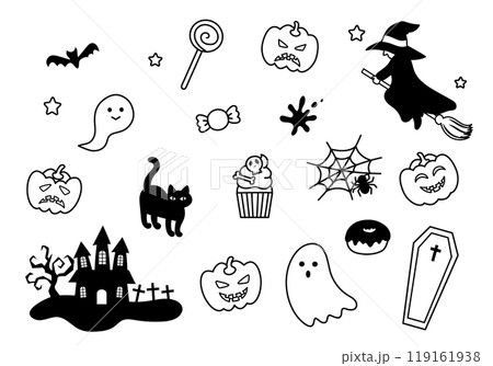 ハロウィンのかわいいイラストの線画のセット 119161938