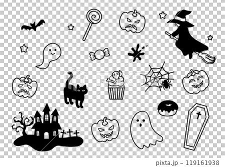 ハロウィンのかわいいイラストの線画のセット 119161938