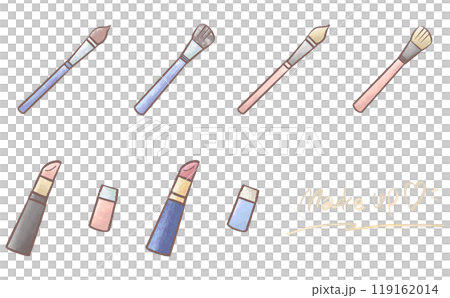 手繪可愛水彩口紅和畫筆化妝品插圖集 119162014