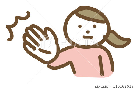 ビシッとツッコミを入れる私服の若い女性(上半身) ビシッとツッコミを入れる私服の若い女性(上半身) 119162015