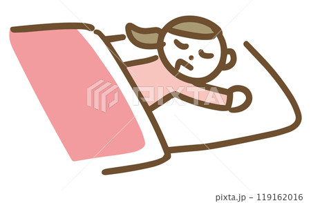 布団でゴロゴロしている笑顔の女性 119162016