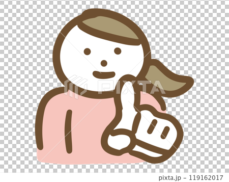 A woman pointing her finger firmly forward A woman pointing her finger firmly forward 119162017