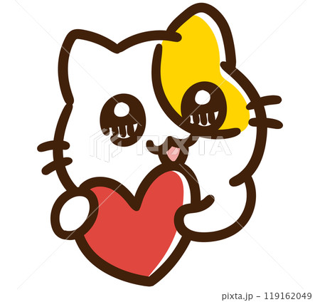 キラキラした瞳でハートを持つかわいいねこのキャラクターの上半身イラスト キラキラした瞳でハートを持つかわいいねこのキャラクターの上半身イラスト 119162049