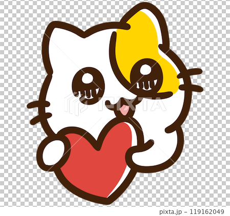 一隻可愛的貓角色的上半身插圖，眼睛閃閃發亮，有一顆心 119162049