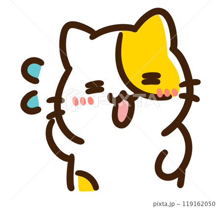 汗をかきながら照れるかわいいねこのキャラクターの上半身イラスト 119162050
