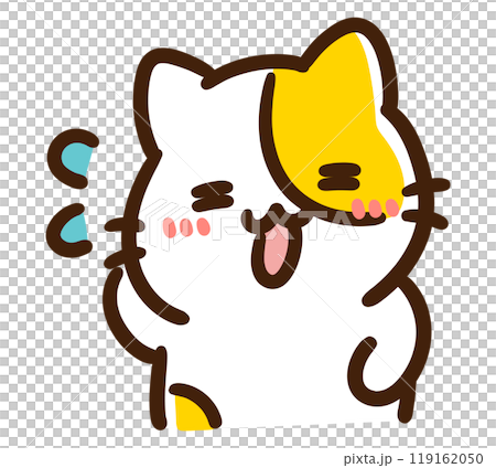 汗をかきながら照れるかわいいねこのキャラクターの上半身イラスト 119162050