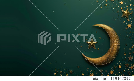 Crescent Moon and Stars Over Mosque 119162097