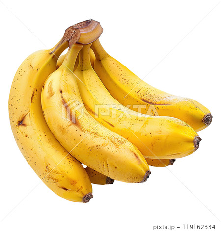Bunch of Ripe Bananas with Yellow Peels and Sweet Brown Spots 119162334