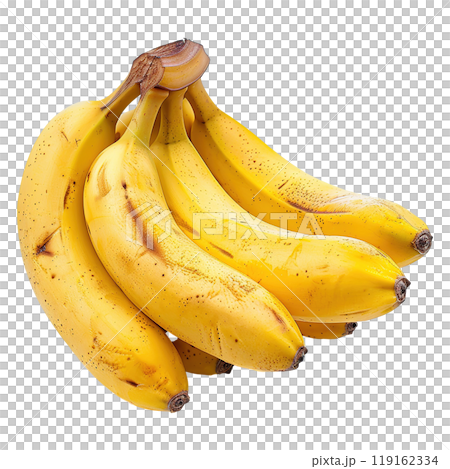 Bunch of Ripe Bananas with Yellow Peels and Sweet Brown Spots 119162334