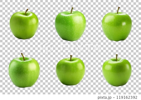 Six Green Apples with Smooth, Shiny Skin, Readyのイラスト