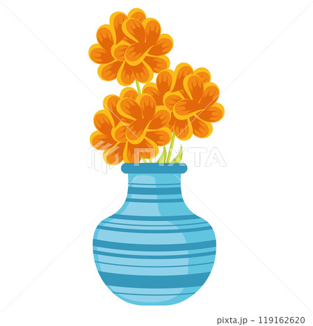 Blue vase with orange flowers for home decor Vector Blue vase with orange flowers for home decor Vector 119162620