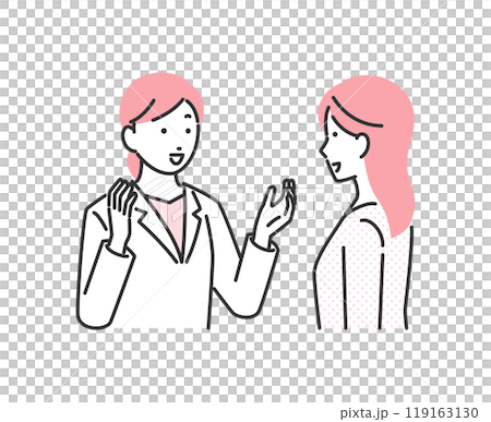 Illustration of a female doctor and a woman being examined 119163130