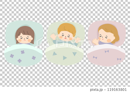 Three children sleeping on a futon 119163801