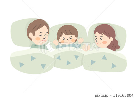 布団で眠る三人家族 119163804
