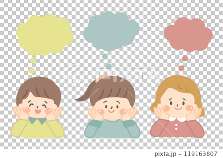 Children with speech bubbles and chin resting on hands 119163807