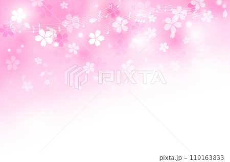 音符と舞う桜の花びら（ピンクの背景） 119163833