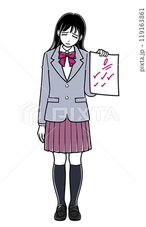 0点の答案用紙を持ってうなだれるブレザーの女子高生（シンプル） 119163861