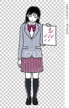 0点の答案用紙を持ってうなだれるブレザーの女子高生（シンプル） 119163861