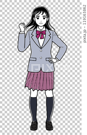 A high school girl in a blazer posing with her hands on her hips (simple) A high school girl in a blazer posing with her hands on her hips (simple) 119163862
