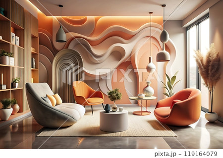 Artistic design with striking wall art in room Artistic design with striking wall art in room 119164079