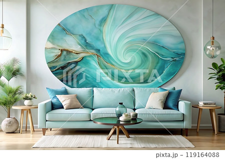 Oceanic Teal Art with Coastal Furniture for a Serene Space 119164088