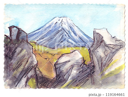 金峰山より富士山を望む【絵手紙風】 119164661
