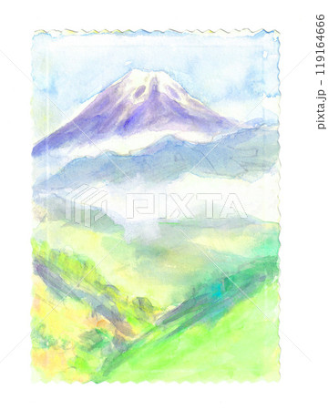 雲取山より富士山を望む【絵手紙風】 119164666