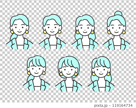 Office casual women's front face set with 7 different hairstyles Office casual women's front face set with 7 different hairstyles 119164734