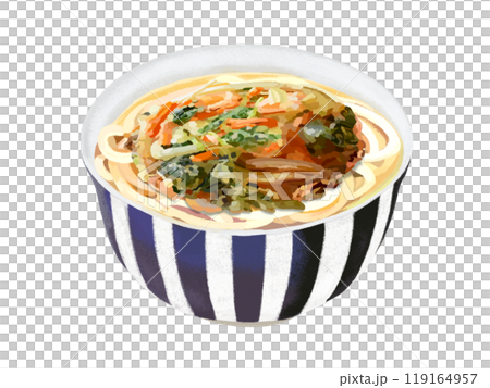 綠色和白色碗中的炸烏龍麵（蔬菜） 119164957