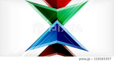 Arrows with 3d effect abstract background. Triangles on light grey backdrop Arrows with 3d effect abstract background. Triangles on light grey backdrop 119165357