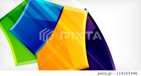 Round 3d shapes, plates background. Creative composition design template 119165446