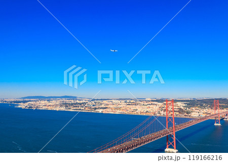The 25th April Bridge (Ponte 25 de Abril) is a suspension bridge road-rail over the Tagus river that connects the city of Lisbon to the city of Almada. View from Almada The 25th April Bridge (Ponte 25 de Abril) is a suspension bridge road-rail over the Tagus river that connects the city of Lisbon to the city of Almada. View from Almada 119166216