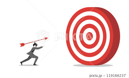 A businessman aiming and throwing an arrow toward a business target, precision, focus, and determination in achieving success and corporate goals. Business ambition and strategic planning concept A businessman aiming and throwing an arrow toward a business target, precision, focus, and determination in achieving success and corporate goals. Business ambition and strategic planning concept 119166237