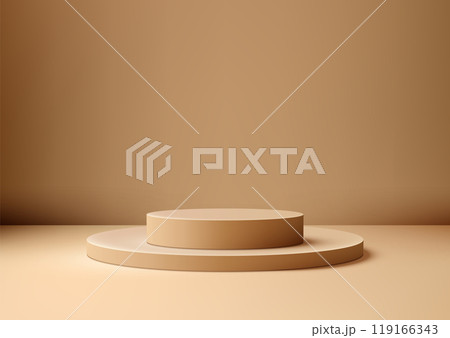 Minimalist Beige Cylindrical Podiums for Product Display, Layered Mockup Design for Showroom and Showcase, Neutral Brown Background for Small Item Presentation 119166343
