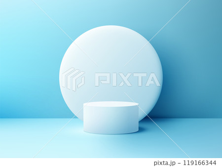 Minimalist White Podium with Circle on Light Blue Background for Product Display, Mockup and Showcase for Cosmetics or Jewelry, Clean, Modern, Geometric Design 119166344