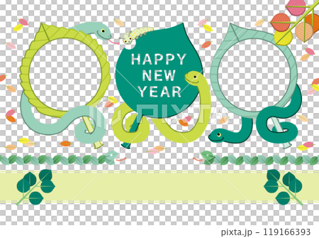巳年イラスト年賀状デザイン「葉っぱと蛇と芋虫フレーム枠」HAPPY NEW YEAR 巳年イラスト年賀状デザイン「葉っぱと蛇と芋虫フレーム枠」HAPPY NEW YEAR 119166393