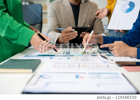 Marketing staff are analyzing the data to business planning at office. 119166550