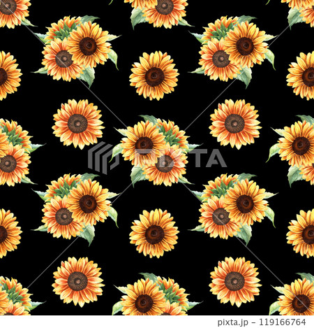 Watercolor repeat, seamless pattern with yellow flowers sunflowers. Hand drawn illustration for wrapping wallpaper fabric textile Watercolor repeat, seamless pattern with yellow flowers sunflowers. Hand drawn illustration for wrapping wallpaper fabric textile 119166764
